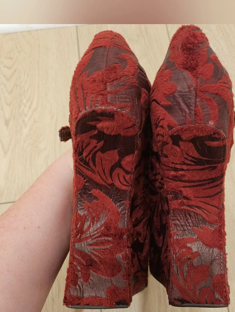 Jeffrey Campbell Night Walk Platform Mary Janes - 8.5 - Red Leather & Velvet